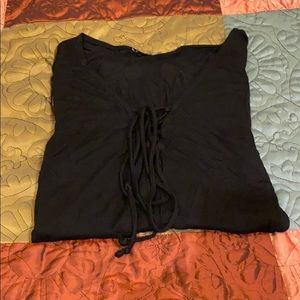 Black Lace Up Long Sleeved Top